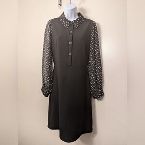 EN FOCUS STUDIO Black Chiffon Dot Sleeve Size 8 PTP 17